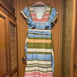 Entro Striped Tiered Flutter Sleeve Midi Dress size M